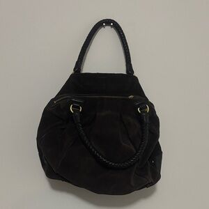 Elegant Brown Suede and Leather Women's Handbag